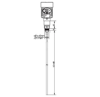 杆式導(dao)波雷達物位計(ji)外型尺寸圖