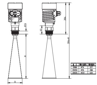調頻雷(lei)達物位/液位(wei)計外形尺寸(cun)圖