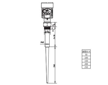 棒(bang)式雷達物(wù)位計外型(xíng)尺寸圖