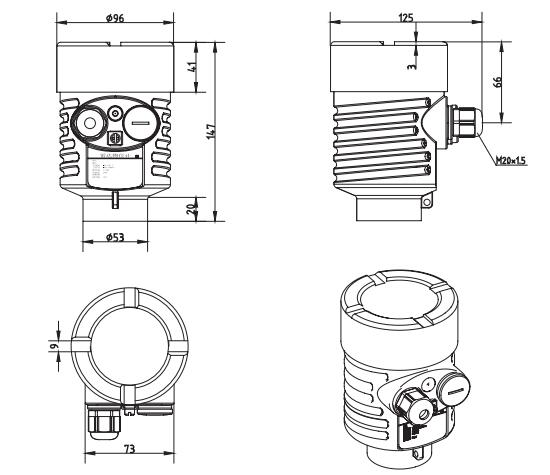 高溫喇(lǎ)叭天線雷達(da)物位計外形(xing)尺寸圖