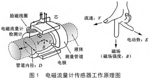 電(dian)磁流量(liàng)計傳感(gǎn)器工作(zuò)原理圖(tu)示