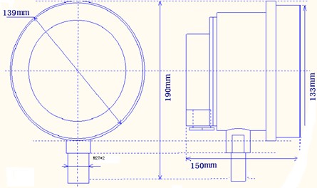 防爆電接點雙(shuang)金屬溫度計外形(xíng)尺寸